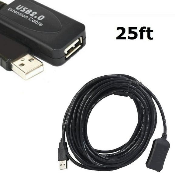 USB Extension 25FT Cable USB 2.0 Extender Cord Type A Male to Female Data Transfer Lead for Playstation, Xbox, Oculus VR, USB Flash Drive, Card Reader, Hard Drive, Keyboard, Printer, Camera Black 25FT