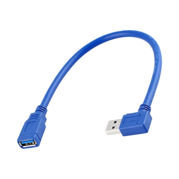 USB Extension Cable, USB-A Male to Female 30cm Blue Cord with Side Bend Plug for Rear Port and Laptop Use Daily