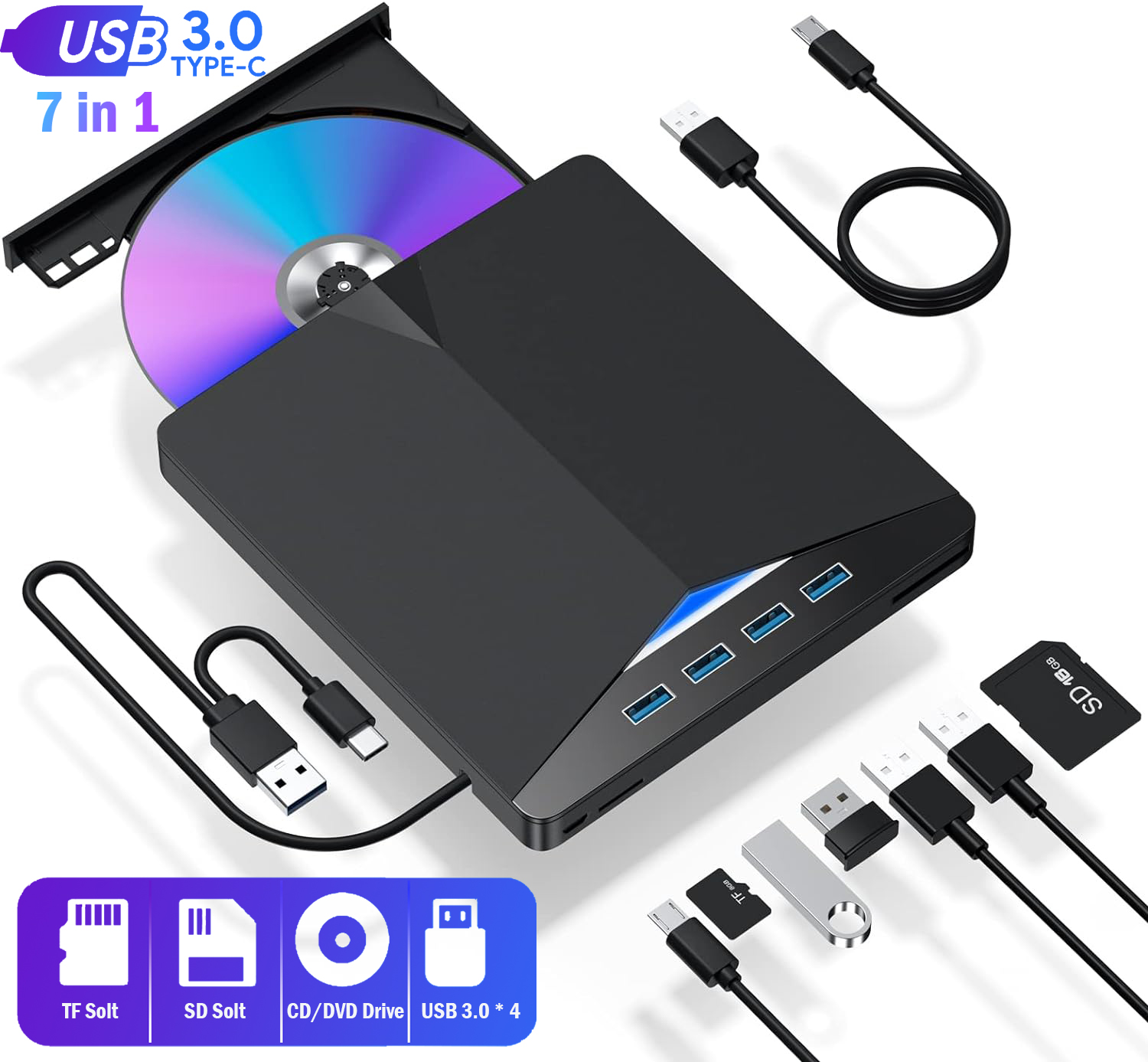USB External CD DVD Drive for Laptop, TSV CD DVD Burner Player Reader