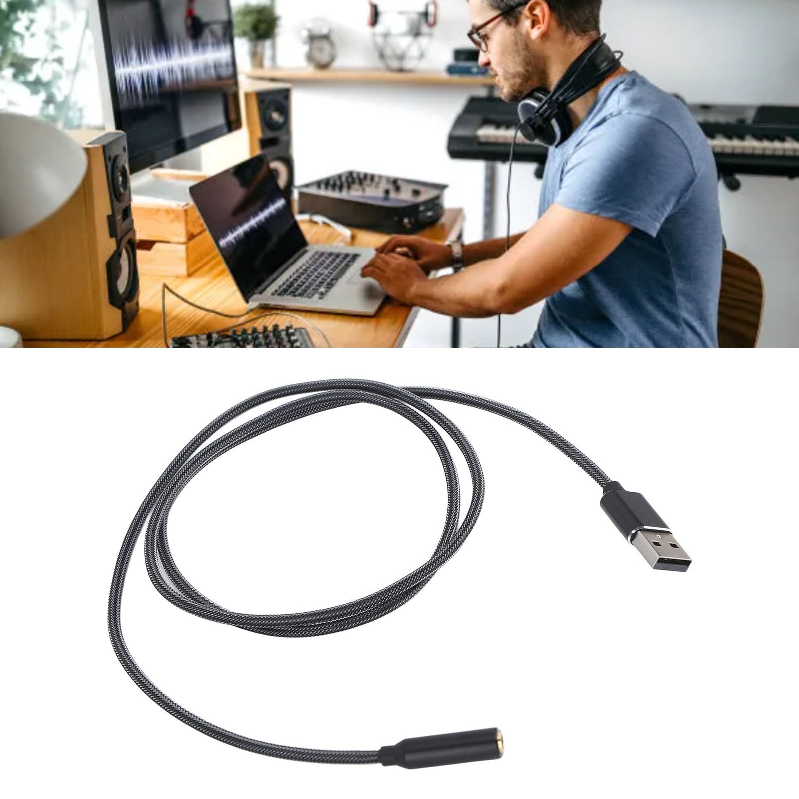 USB External Stereo Sound Adapter, Low Noise Aluminum Alloy USB Sound