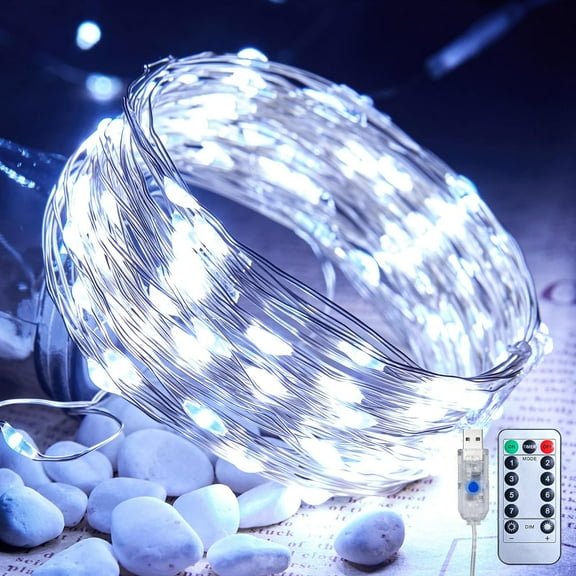 USB Fairy Lights Plug in, 66 Feet 200 LED Twinkle String Lights with Remote and Timer, Waterproof 8 Modes Starry Lights for Indoor Wreath DIY Party Wedding Christmas Decoration, Pure White