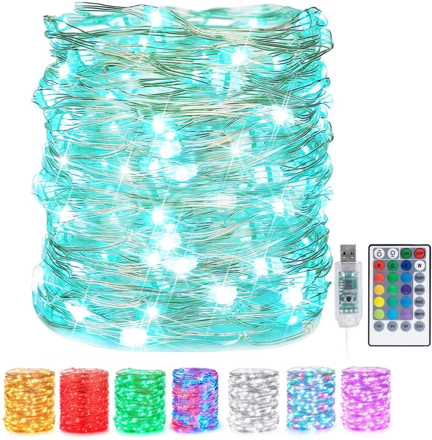 TiokMc, USB Fairy String Lights, 33Ft 100 LED Waterproof Silver Wire ...