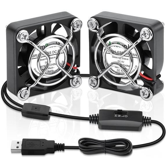USB Fan 40mm 2 Packs, 5V Mini Cooling Brushless for PC Computer PlayStation Xbox Router, Small Box Terrarium Aquarium Helmet Raspberry Pi