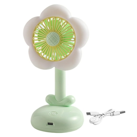 USB Fan Personal Desktop Rechargeable with LED Light – Handheld Flower Shaped Portable Oscillating Fan for Outdoor Travel and Camping