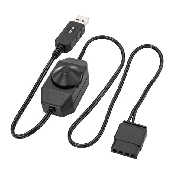USB Fan Speed Controller Cable with 5 V Input, 12 V Output, 4-Pin Female Port and Integrated Speed Knob for a Matching Fan Drawing 1 A or Less