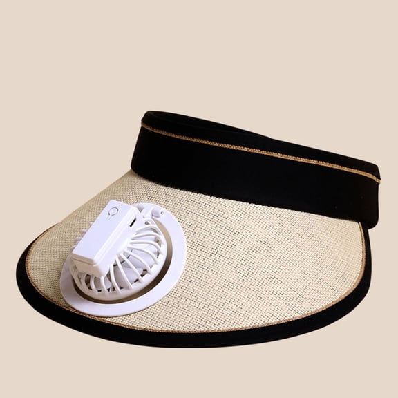 USB Fan Sun Hat Wide Brim Visor Cooling Hat Rechargeable Summer Outdoor Hat Adjustable Head Size Women's Sun Hat Family Group Size Options