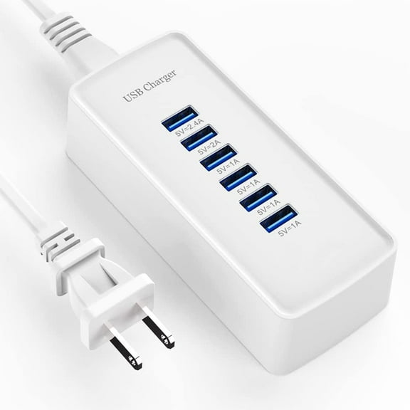 USB Fast Charger, 6-Port Portable Charging Station, Suitable for Various Devices, Compatible with iPhone, iPad, , Xiaomi, Huawei and Other Devices