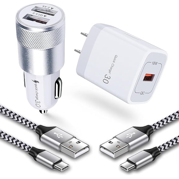USB Fast Charger Kit for Samsung Galaxy A17 A56 A16 A15 A14 A35 A55 A54 A53 5G S25 S24 FE S24 S23 Ultra A13 iPhone 17 16e 15, Quick Charge 3.0 Wall Charger+Rapid Car Charger Adapter+2 USB C Cable 3FT