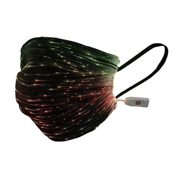 USB Fiber Optic Light Up Multi Color Face Mask in Black Rectangle Fabric