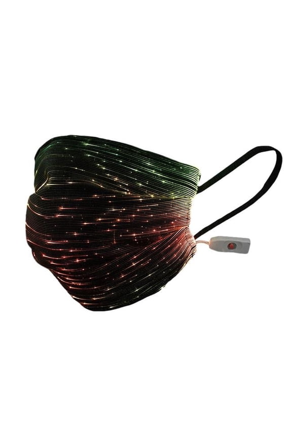 USB Fiber Optic Light Up Multi Color Face Mask in Black Rectangle Fabric