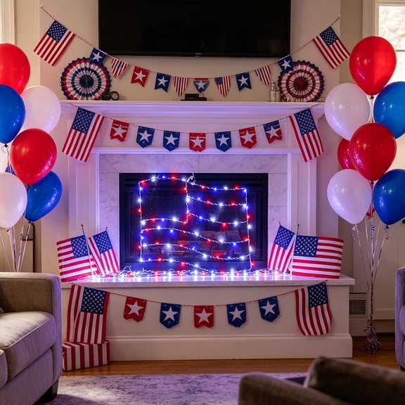 USB Flag-Shaped LED Window Light, 10.24x11.42 Inch Patriotic Decor, Remote Controlled Curtain String Lights for Independence Day Courtyard Home Indoor Outdoor Holiday Ambiance