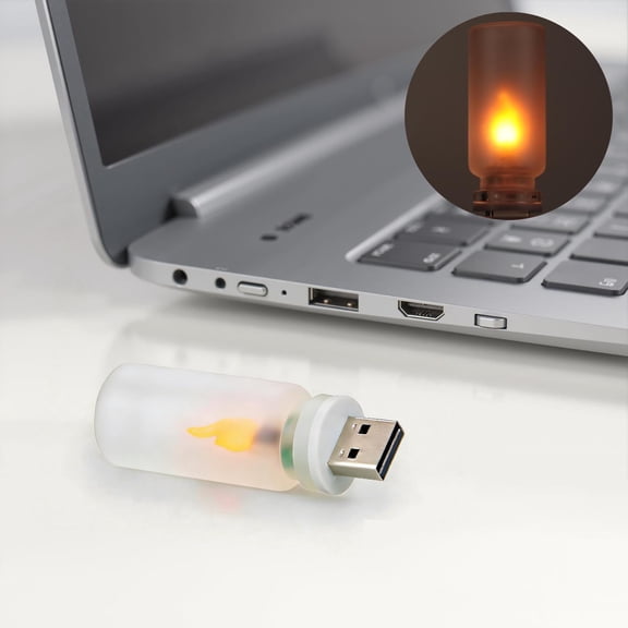 USB Flame Effect LED Light Bulb, Rechargeable Flameless Fireplace Decor with Glass Tube Design,Simulated Flame Ambient Light Candle Night Light,Ideal for Wedding,Birthday and Family Party