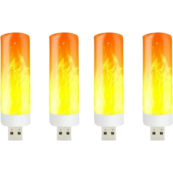 USB Flame Effect Night Light,  Flickering LED Night Light Plug - Realistic Dancing Flame for Bedroom, Bathroom | Safe, Warm Glow, Energy Saving(4pcs - L)