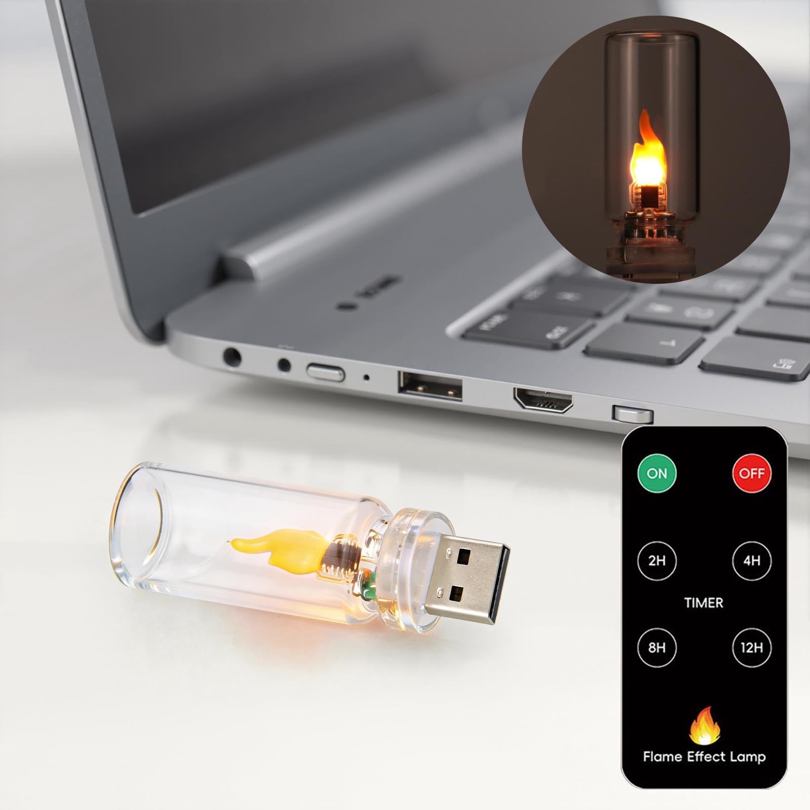 USB Flame Lamp, Realistic Flickering LED Candle in Glass Bottle, Remote ...