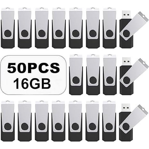 USB Flash Drive 50PCS 16GB Bulk USB 2.0 Flash Drive Memory Stick USB Drive Thumb Drives USB Stick Swivel Memory Stick Thumb Drives Pen Drive (16GB 50 Pack, Black)