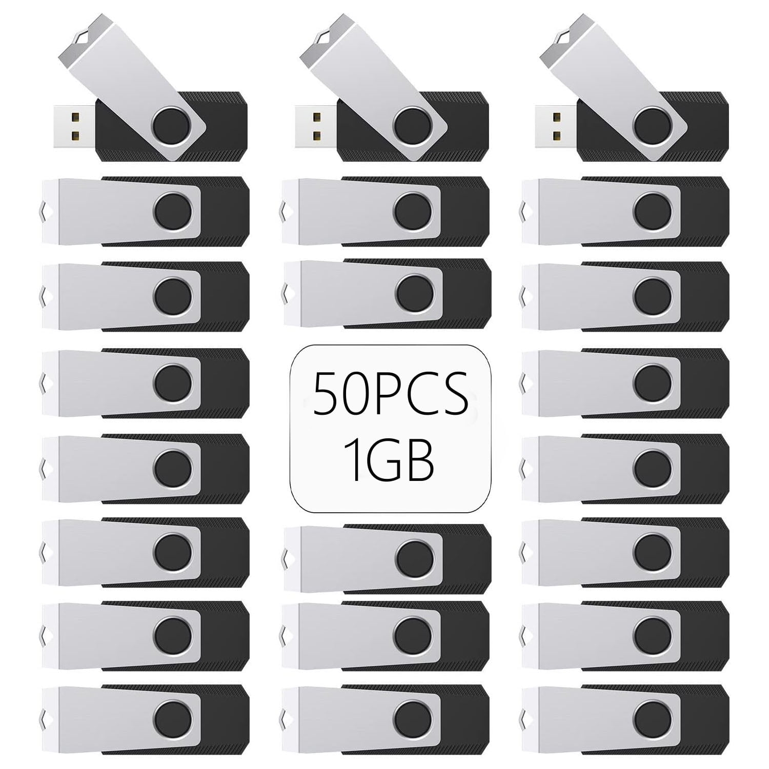 USB Flash Drive 50PCS 1GB USB 2.0 Flash Drive Memory Stick USB Drive Thumb Drives Bulk Pack Swivel Memory Stick Thumb Drives Pen Drive (1G, 50 Pack, Black)