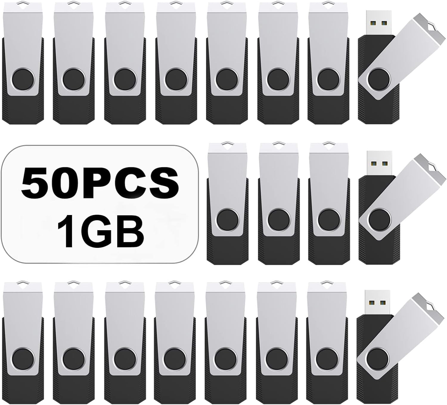 USB Flash Drive 50PCS 1GB USB 2.0 Flash Drive Memory Stick USB Drive Thumb Drives Bulk Pack Swivel Memory Stick Thumb Drives Pen Drive (1G, 50 Pack, Black)