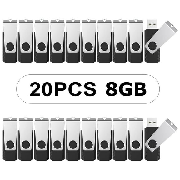 USB Flash Drive 8GB 20 Pack, Bulk USB 2.0 Flash Drives Thumb Drive Swivel Memory Stick Jump Drive Pen Drive Black, 8GB*20PCS)