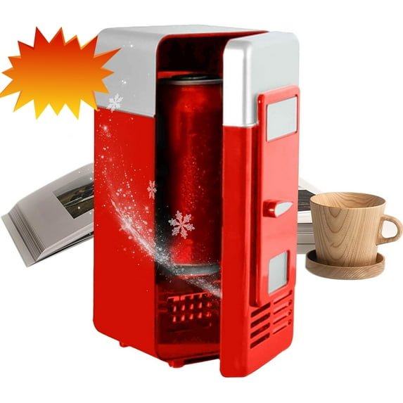 USB Fridge for Drinks Small Refrigerator Cooler,Plug-in Cooler Appliance Skin Care Supplies Road Trip Bedroom Dormitory Family Movie Night