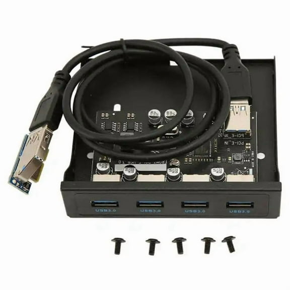 USB Front Panel 4 Port USB 3.0 5Gbps PCIE to USB3.0 HUB for Desktop PC Floppy Drive Bay,1 x Front Panel 5 x Screw 1 x Screwdriver,Black