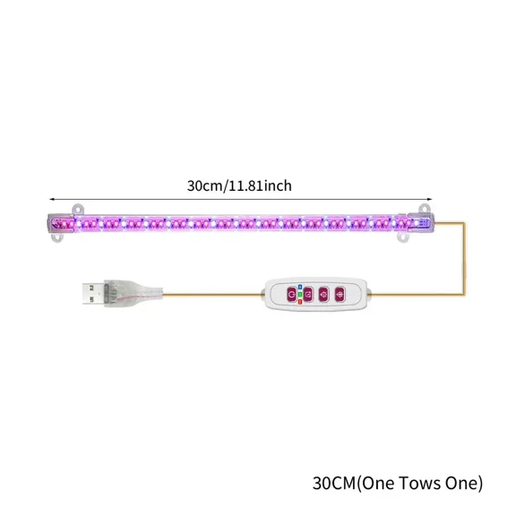 USB Full Spectrum Red Blue LED Grow Light Strip Tube, Dimmable Plant Lamp with Timer for Indoor Seedlings, Vegetables and Flowers