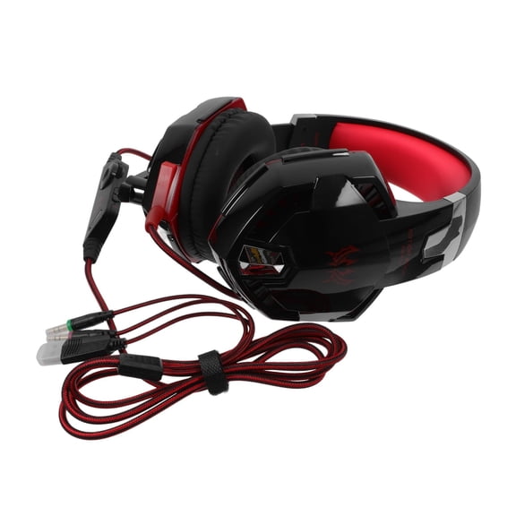 USB Gaming Headset with Led Lights and Microphone Surround Sound Over-Ear Headphones for Gaming Black Red