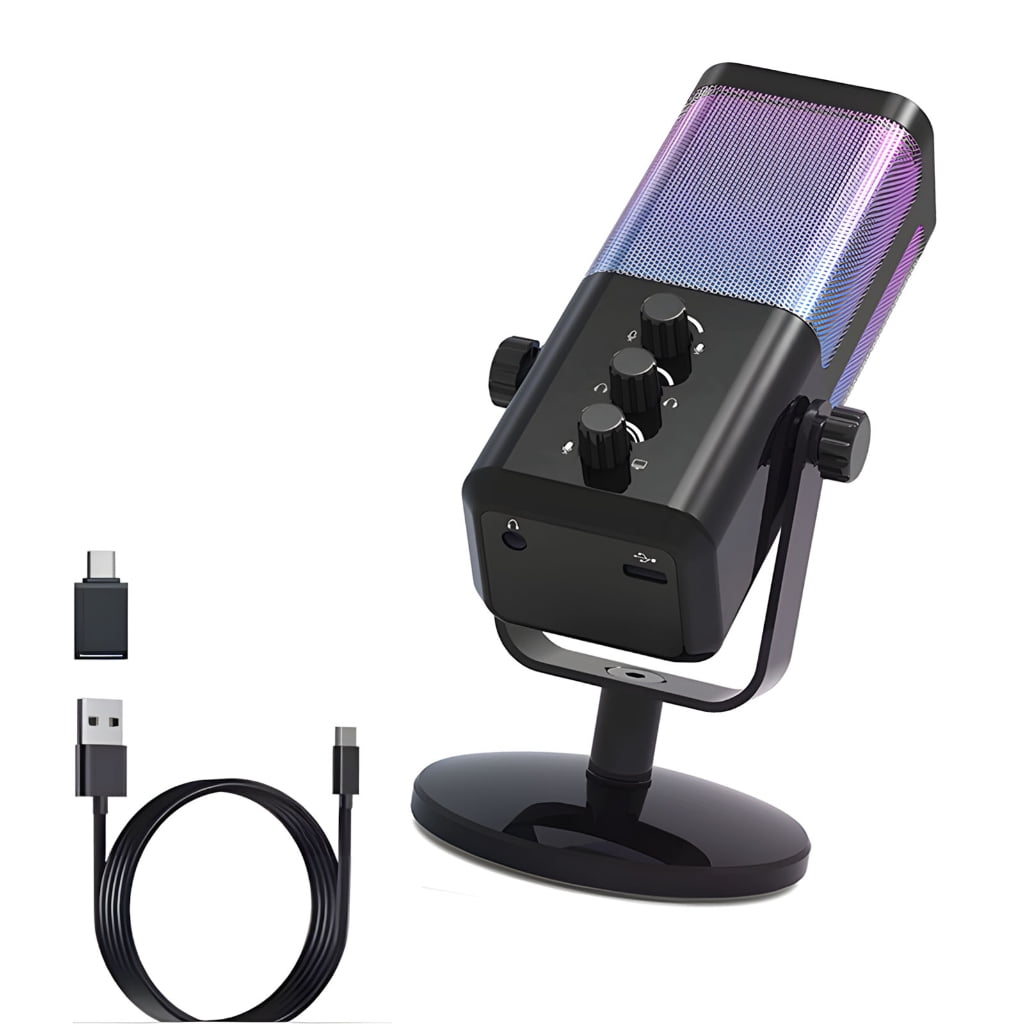 USB Gaming Mic Dynamic RGB Lighting Noise Cancelling For Streaming Podcasts