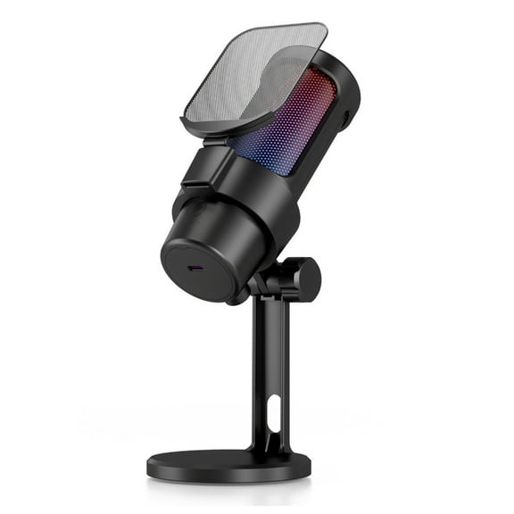 USB Gaming Microphone Color Lighting Mute Button Condenser Mic with Metal Net for PC Streaming Podcasting Recording