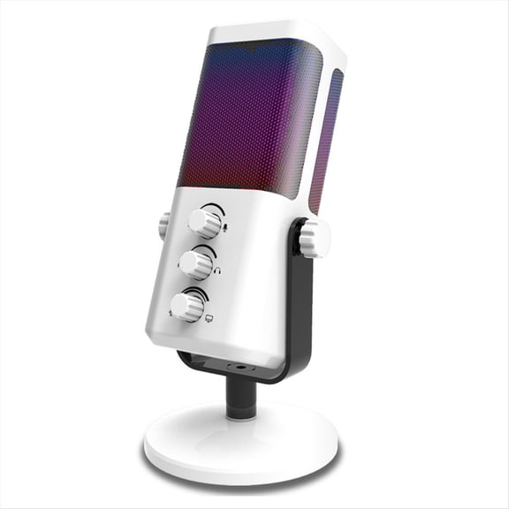 USB Gaming Microphone RGB Condenser Mic with Noise Cancellation Monitoring for Streaming/Recording/ASMR/Video,White