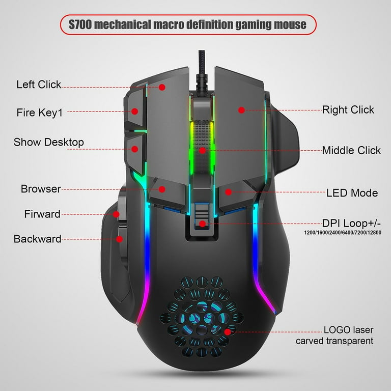 USB Gaming Mouse up to 12800 DPI 10 Buttons USB Computer USB Gaming Mouse up to 12800 DPI 10 Buttons USB Computer