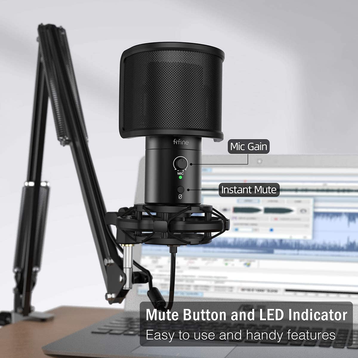 USB Gaming Streaming Microphone Kit with  Arm Stand, Condenser Mic for PC Podcast Recording Twitch Discord