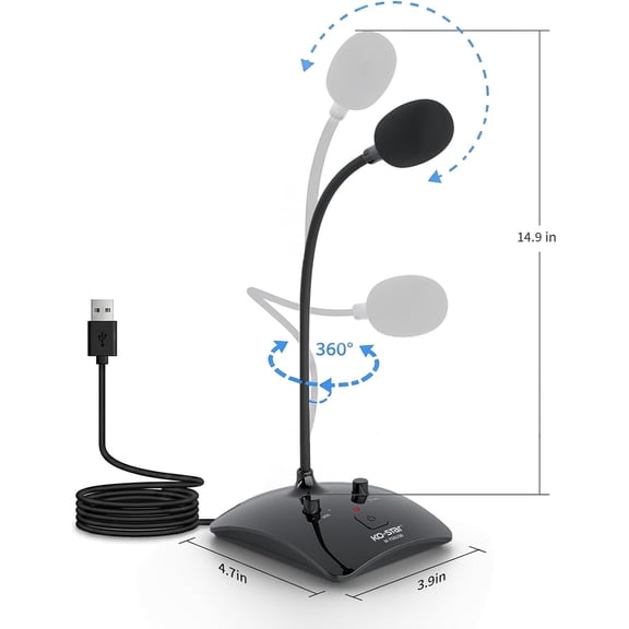 USB Gooseneck Conference Microphone, Flexible 360 Omnidirectional Desktop Mic with Noise-Canceling, Mute Button & Volume Control, Plug & Play for Meeting, Streaming, Podcast, PC/Mac/Laptop