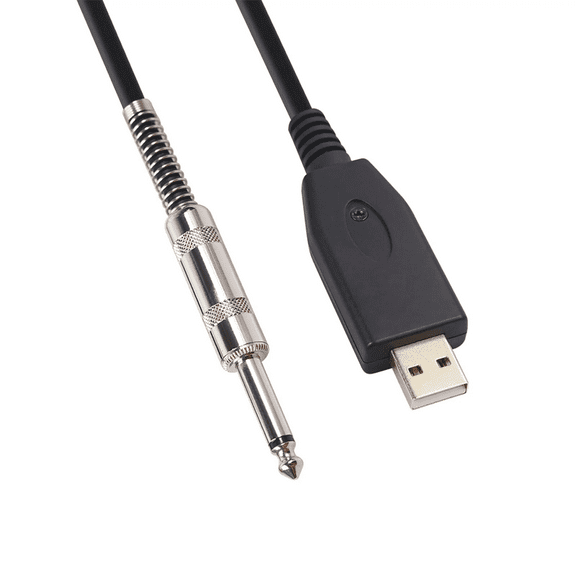 USB Guitar Cable Adapter 6.35mm to USB Interface Cord for Electric Guitar, Keyboard, Microphone, PC Recording and Amplifier Connection