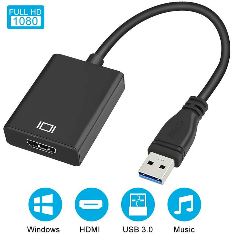 Skinne sort klar USB to HDMI Adapter, USB 3.0 to HDMI Cable Multi-Display Video Converter-  PC Laptop Windows 7 8 10,Desktop, Laptop, PC, Monitor, Projector, HDTV,  Chromebook - Walmart.com