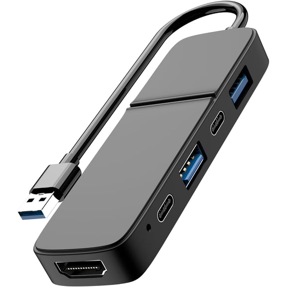 USB to HDMI Adapter, Dual C A 3.0 Hub: 5 Ports with 2* USB-C and USB-A 1* Extend for TV,DVD Player,Projector,Monitor,Laptop,PS4,Flash Drive, HDD,Xbox, Printer etc - in 1