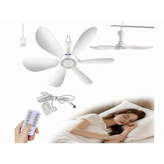 USB Hanging Fan with Remote Control, Portable Clip On Fan for Tent & RV, 3-Speed Quiet Battery Operated Fan with Timer, 6-Blade Personal Cooling Fan for Camping, Travel, Dorm