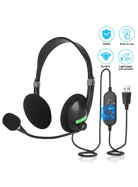 USB Headset, EEEkit Wired PC Headphones with Noise Cancelling Mic for Laptop, Office, Call Center, Business, Skype - Black