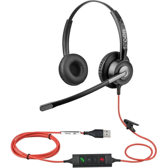 USB Headset with ENC Dual Mic Noise Cancelling, Computer Headset with MS Teams Call Button for PC Laptop Mac Teams Zoom