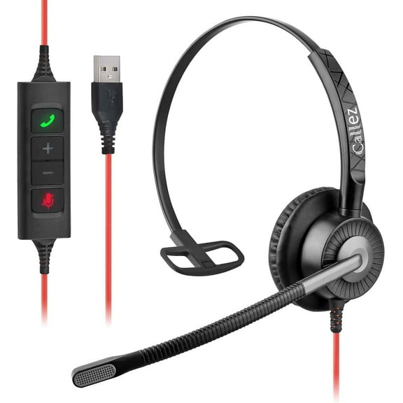 USB Headset with Mic, Computer Headset with ENC Dual Noise Cancelling Microphone & MS Teams Call Button for PC Laptop Mac Teams Zoom Home Office