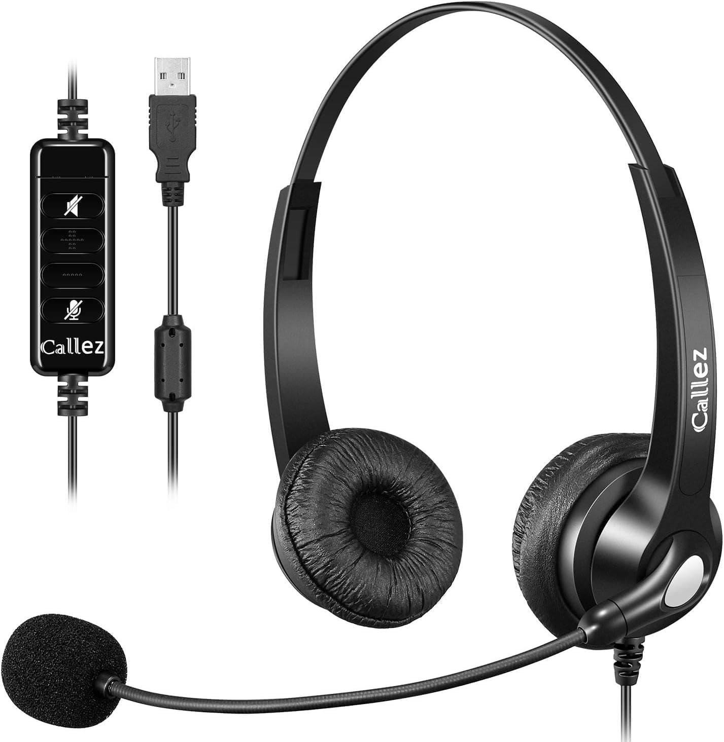 Callez Wired USB Headset, Stereo Headphones with Noise Cancelling for PC Laptop Call Center