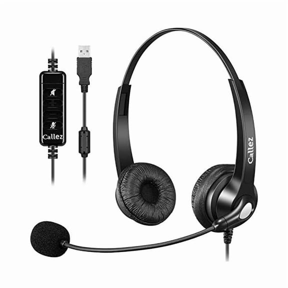 USB Headset with Microphone Noise Cancelling & Audio Controls, Stereo Computer Headphones for Business Skype UC Lync Softphone Call Center Office, Clearer Voice, Super Light, Ultra Comfort