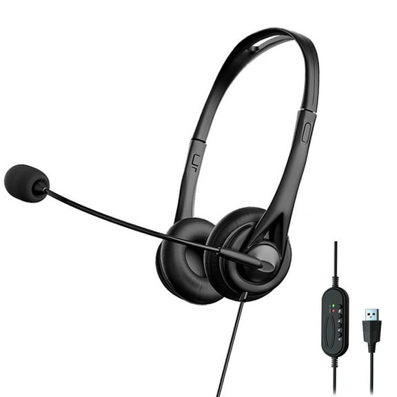 USB Headset with Microphone Noise Cancelling, Stereo Computer Headphones with Boom Mic & Volume Controls, Wired Over Ear Headphone for PC, Laptop, Call Center, Business, Office, Skype, Zoom
