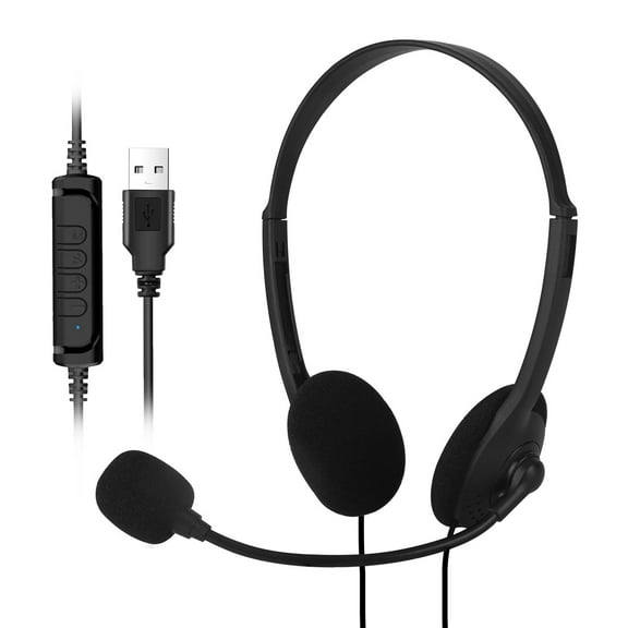 USB Headset with Microphone Noise Cancelling, Stereo Computer Headphones with Boom Mic & Volume Controls, Wired Over Ear Headphone for PC, Laptop, Call Center, Business, Office, Skype, Zoom