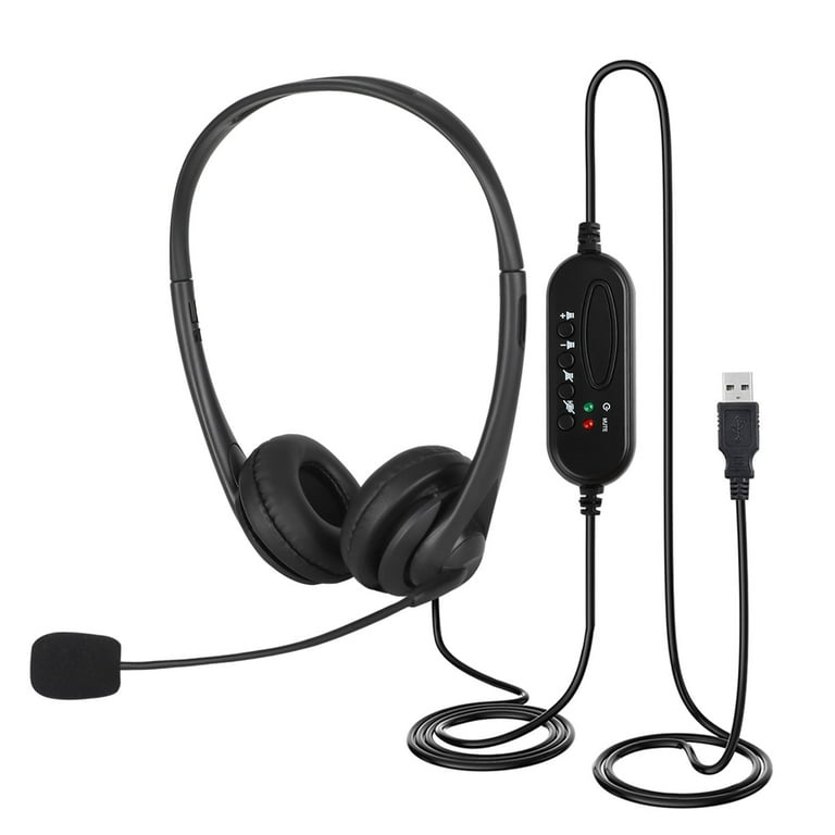 TSV USB Headset with Noise Cancelling Microphone Volume Controls Boom Mic for PC Office Skype Walmart