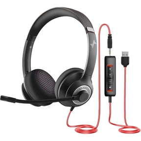 USB Headset with Microphone for PC, On-Ear Computer Laptop Headphones with Noise Cancelling Microphone in-line Control for Home Office Online Class Skype Zoom (USB+3.5mm, Black)