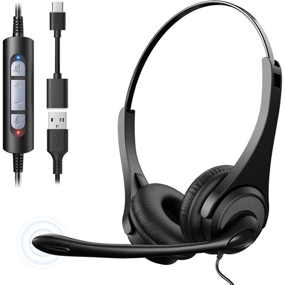 USB Headset with Microphone,Wired On Ear Computer Headphones with Noise Cancelling Microphone for Laptop PC,in-line Control for Work, Office, Teams, Zoom, Skype, Online Class