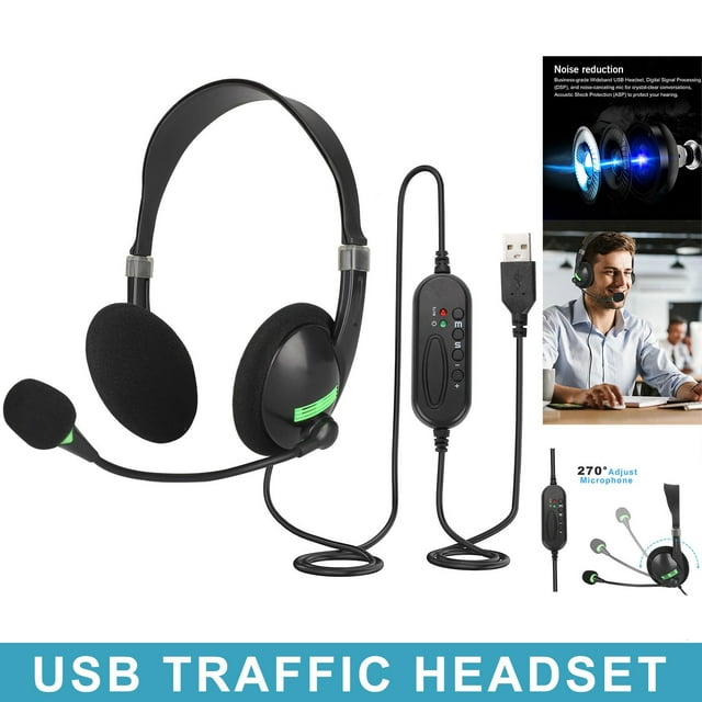 USB Headset, TSV USB Computer Headphones with Noise Cancelling Mic for
