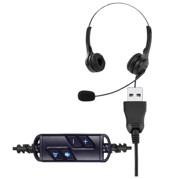USB Headset for Customer Service Quick Mute Control 85% Background Noise Reduces