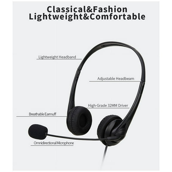 USB Headset with Microphone , Volume Control, for Online Conference Classes, Games Computer