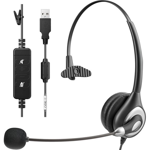 USB Headset with Microphone for PC, Headset with Noise Canceling Microphone with Mute for Office Skype Zoom Meetings